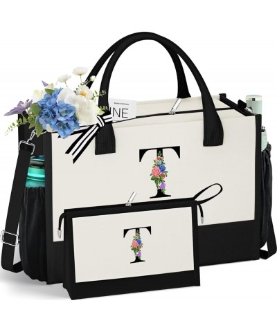 Initials Canvas Tote Bag & Makeup Bag with Zipper Pocket Adjustable Strap, Personalized Birthday Gift for Women T-t $9.46 Totes