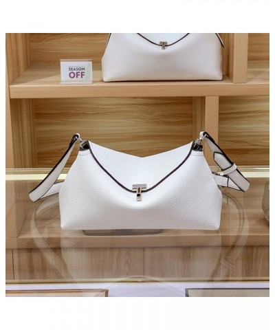 Woman Handbag Luxury Leather Underarm Shoulder Casual Tote Lady Soft Bucket Bag White-s $35.25 Crossbody Bags