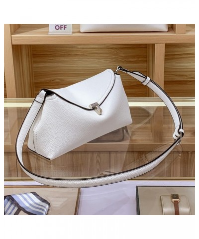 Woman Handbag Luxury Leather Underarm Shoulder Casual Tote Lady Soft Bucket Bag White-s $35.25 Crossbody Bags