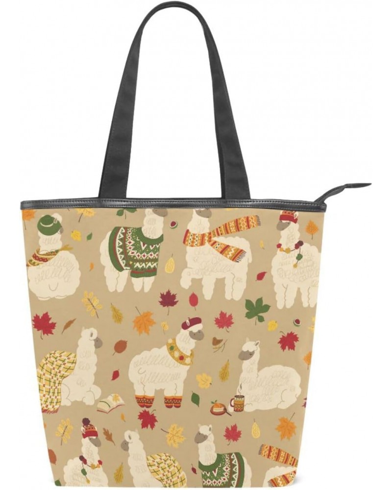 Llama Alpaca Animals Leaves The Tote Bag for Women Big Capacity Women's Shoulder Handbags Canvas Shopping Dating Bag $9.20 Totes