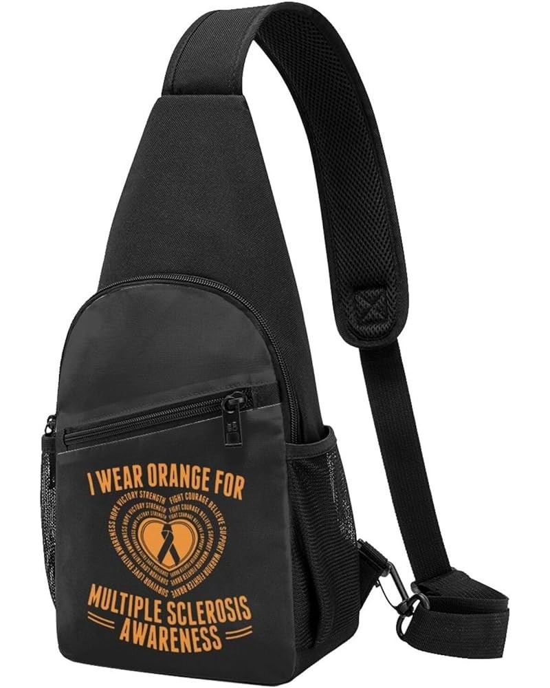 I Wear Orange for Ms Awareness Crossbody Bags Adjustable Leisure Travel Crossbody Shoulder Bag Unisex One Size Black $22.48 C...