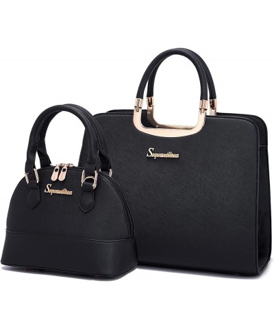 Purses for Women Tote Handbags Shoulder Bag Top Handle Satchel Work Purse Set 2pcs Black $18.00 Totes