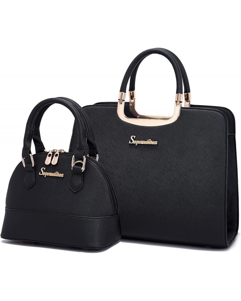 Purses for Women Tote Handbags Shoulder Bag Top Handle Satchel Work Purse Set 2pcs Black $18.00 Totes