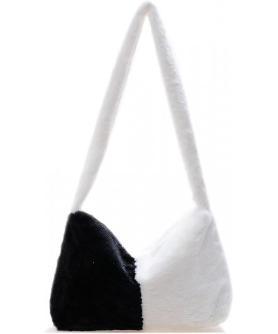 Fluffy Tote Bag for Women Girls Fuzzy Shoulder Bag 007-black White $8.39 Totes