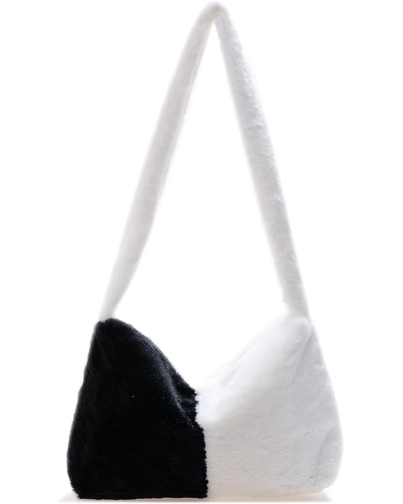 Fluffy Tote Bag for Women Girls Fuzzy Shoulder Bag 007-black White $8.39 Totes