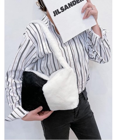 Fluffy Tote Bag for Women Girls Fuzzy Shoulder Bag 007-black White $8.39 Totes