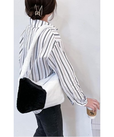 Fluffy Tote Bag for Women Girls Fuzzy Shoulder Bag 007-black White $8.39 Totes