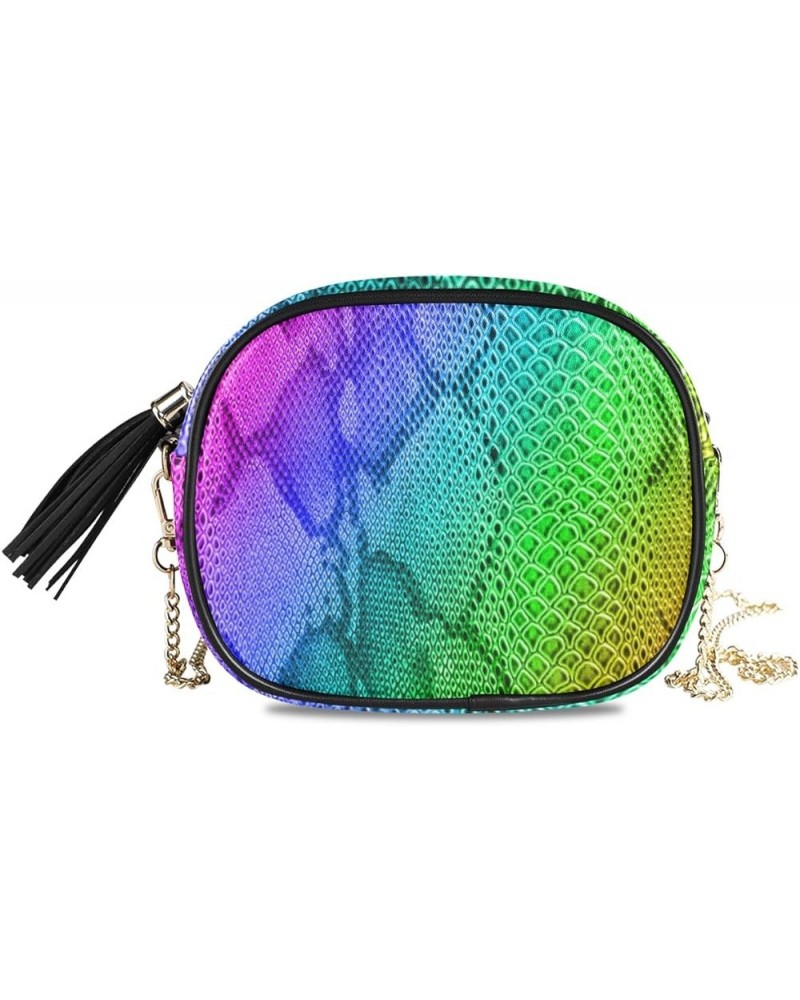 Women's Snake Art PU Leather Crossbody Bag Shoulder Purse with Tassel Multi 06 $14.39 Crossbody Bags