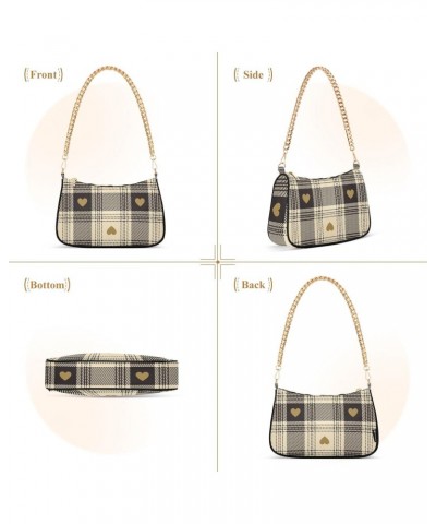 Clutch Shoulder Bags Tote Evening Purse Handbags for Women Hobo Bags Hearts Beige Buffalo Plaid with Zipper Closure $13.76 Totes