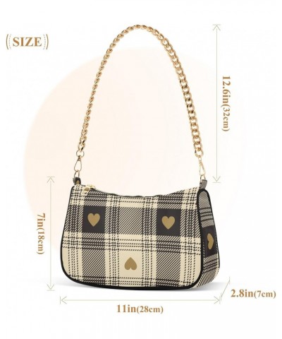 Clutch Shoulder Bags Tote Evening Purse Handbags for Women Hobo Bags Hearts Beige Buffalo Plaid with Zipper Closure $13.76 Totes