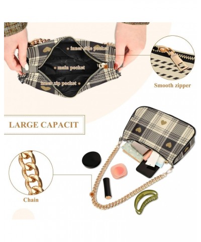 Clutch Shoulder Bags Tote Evening Purse Handbags for Women Hobo Bags Hearts Beige Buffalo Plaid with Zipper Closure $13.76 Totes