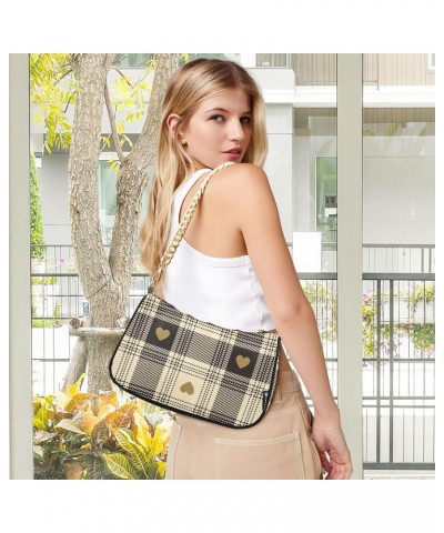 Clutch Shoulder Bags Tote Evening Purse Handbags for Women Hobo Bags Hearts Beige Buffalo Plaid with Zipper Closure $13.76 Totes