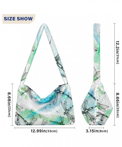 Dragonfly Flies Sky Shoulder Tote Bags for Women Furry Crossbody bag Hobo Handbag Purses for College Work Travel $8.82 Totes