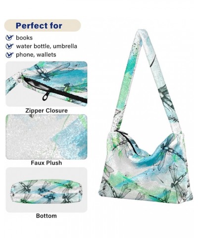 Dragonfly Flies Sky Shoulder Tote Bags for Women Furry Crossbody bag Hobo Handbag Purses for College Work Travel $8.82 Totes