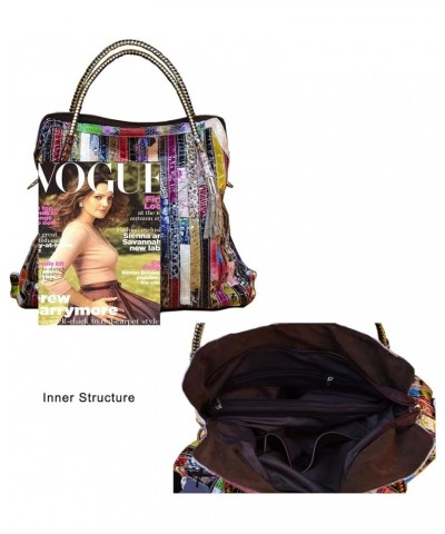 Women's Multicolor Tote Handbag Abstract Design Handbag Genuine Leather Hobo Shoulder Purse Stripe-colorful $33.62 Totes