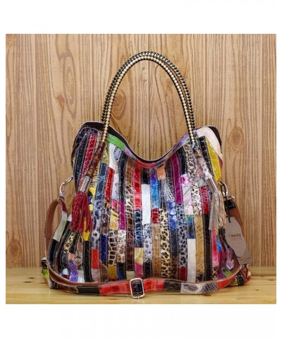 Women's Multicolor Tote Handbag Abstract Design Handbag Genuine Leather Hobo Shoulder Purse Stripe-colorful $33.62 Totes