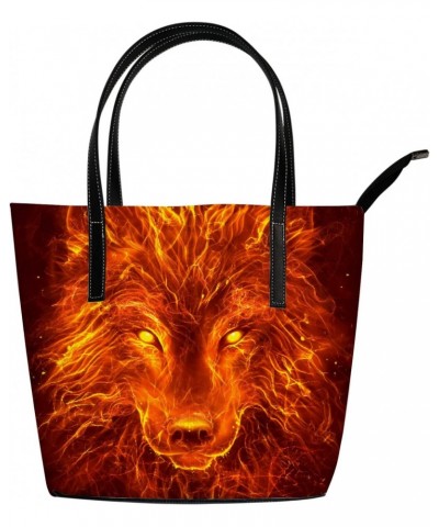 Shoulder Bag Tote Bags for Women Fire Wolf Leather Shopper Work Handbags Large Casual Bag $24.90 Totes