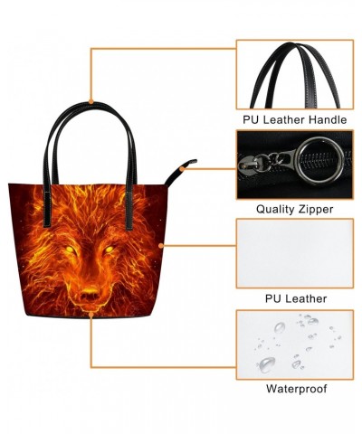 Shoulder Bag Tote Bags for Women Fire Wolf Leather Shopper Work Handbags Large Casual Bag $24.90 Totes