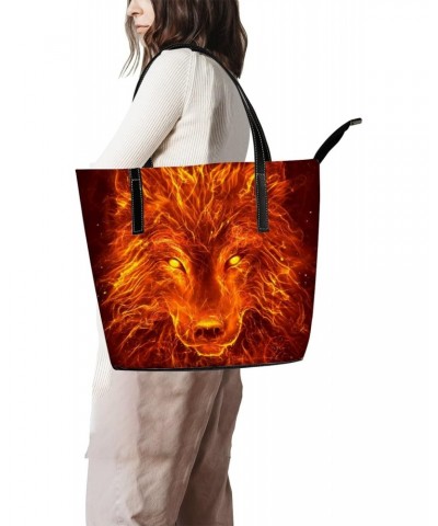 Shoulder Bag Tote Bags for Women Fire Wolf Leather Shopper Work Handbags Large Casual Bag $24.90 Totes