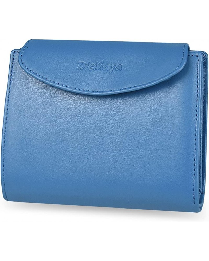 Womens Wallet Genuine Leather Compact Tri-Fold Purse Credit Card Holder with ID Window (Pink) blue $16.88 Wallets