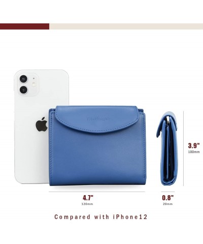 Womens Wallet Genuine Leather Compact Tri-Fold Purse Credit Card Holder with ID Window (Pink) blue $16.88 Wallets