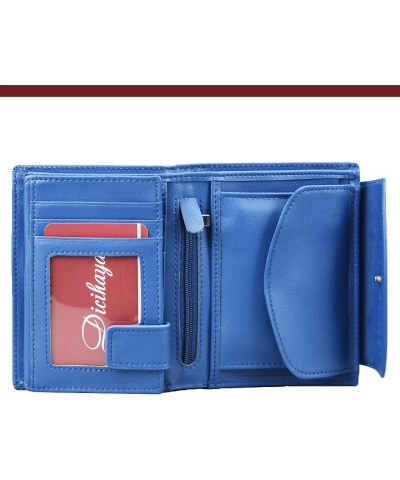 Womens Wallet Genuine Leather Compact Tri-Fold Purse Credit Card Holder with ID Window (Pink) blue $16.88 Wallets