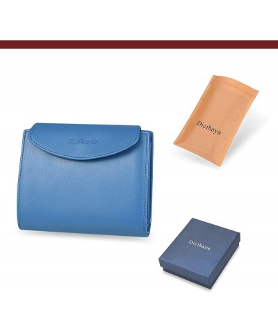 Womens Wallet Genuine Leather Compact Tri-Fold Purse Credit Card Holder with ID Window (Pink) blue $16.88 Wallets