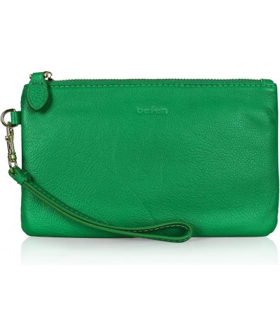 Women's Genuine Italian Leather Wristlet Clutch Wallet Purse, Gold Zipper Kelly Green $15.92 Wristlets