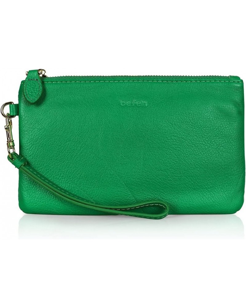 Women's Genuine Italian Leather Wristlet Clutch Wallet Purse, Gold Zipper Kelly Green $15.92 Wristlets