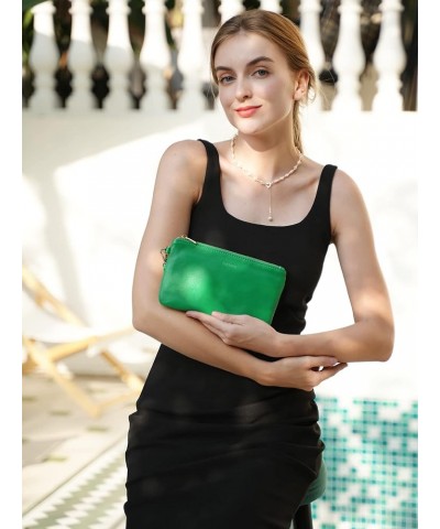 Women's Genuine Italian Leather Wristlet Clutch Wallet Purse, Gold Zipper Kelly Green $15.92 Wristlets