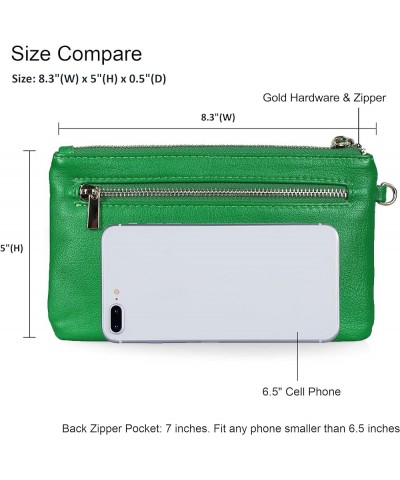 Women's Genuine Italian Leather Wristlet Clutch Wallet Purse, Gold Zipper Kelly Green $15.92 Wristlets