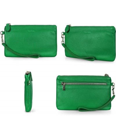 Women's Genuine Italian Leather Wristlet Clutch Wallet Purse, Gold Zipper Kelly Green $15.92 Wristlets