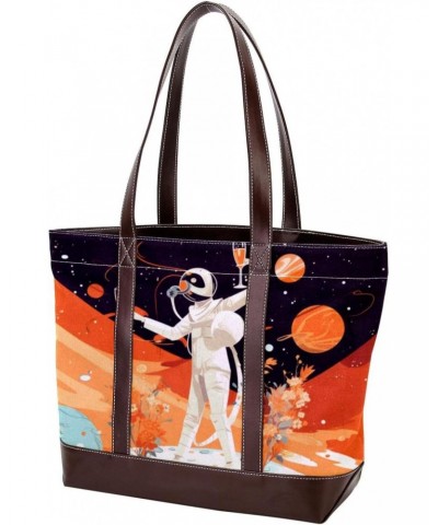 Large Tote Bags for Women, Faux Leather Strap and Bottom, Canvas Shoulder Bag Handbag, cartoon space and planet pattern $28.7...