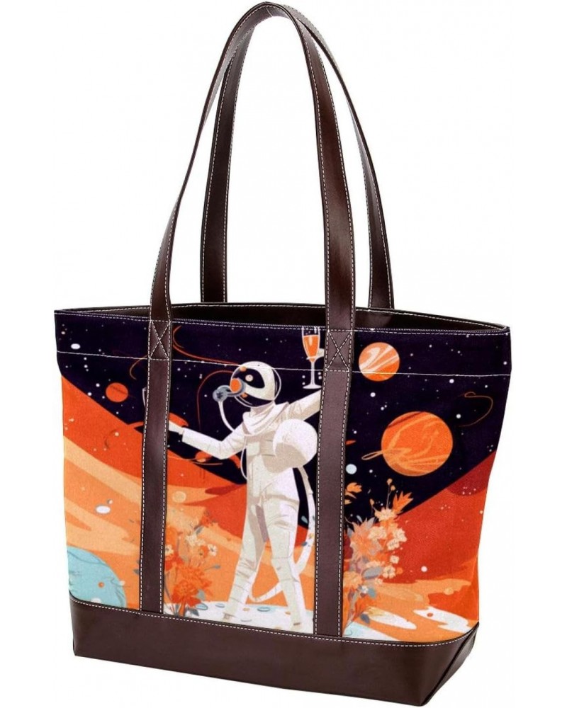 Large Tote Bags for Women, Faux Leather Strap and Bottom, Canvas Shoulder Bag Handbag, cartoon space and planet pattern $28.7...