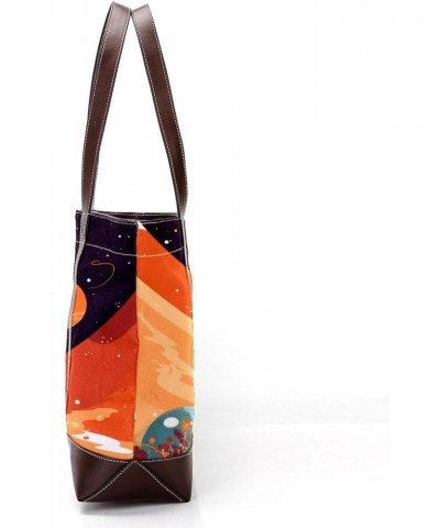 Large Tote Bags for Women, Faux Leather Strap and Bottom, Canvas Shoulder Bag Handbag, cartoon space and planet pattern $28.7...