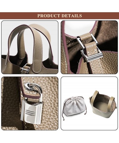 Women Genuine Leather Small Bucket Bag Fashion Silver Lock Design Top Handle Handbag Ladies Daily Casual Work Satchel Pink $4...