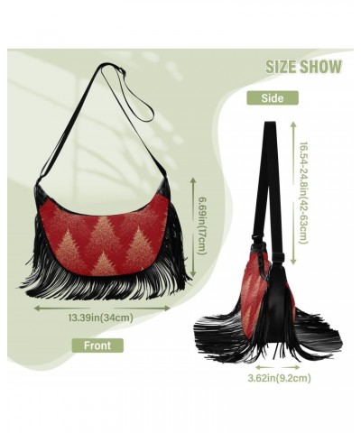 Women's Fringe Crossbody Tassel Purse Coniferous Forest Hobo Shoulder Bags Crossbody Handbag with Adjustable Shoulder Straps ...