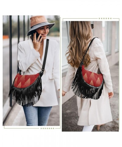 Women's Fringe Crossbody Tassel Purse Coniferous Forest Hobo Shoulder Bags Crossbody Handbag with Adjustable Shoulder Straps ...