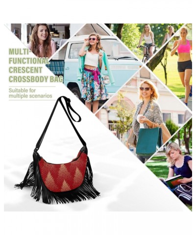 Women's Fringe Crossbody Tassel Purse Coniferous Forest Hobo Shoulder Bags Crossbody Handbag with Adjustable Shoulder Straps ...