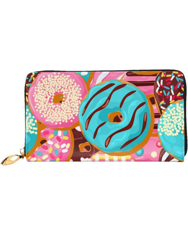 Men'S Women'S Leather Wallet Clutch Bag Cell Phone Purse Wristlet Handbag (Colorful Donut Christmas) $26.64 Wristlets