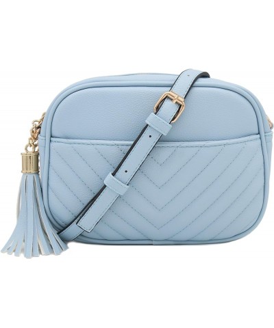 Chevron Quilted Crossbody Camera Bag with Chain Strap and Tassel Light Blue $14.97 Crossbody Bags