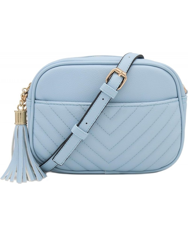 Chevron Quilted Crossbody Camera Bag with Chain Strap and Tassel Light Blue $14.97 Crossbody Bags