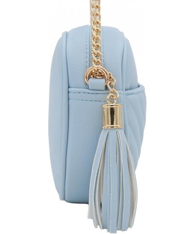 Chevron Quilted Crossbody Camera Bag with Chain Strap and Tassel Light Blue $14.97 Crossbody Bags