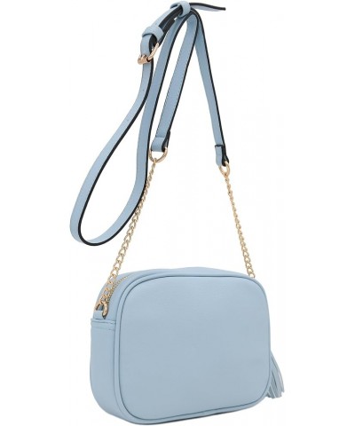 Chevron Quilted Crossbody Camera Bag with Chain Strap and Tassel Light Blue $14.97 Crossbody Bags