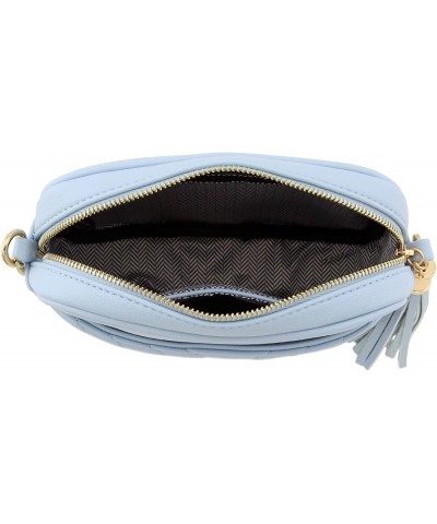 Chevron Quilted Crossbody Camera Bag with Chain Strap and Tassel Light Blue $14.97 Crossbody Bags