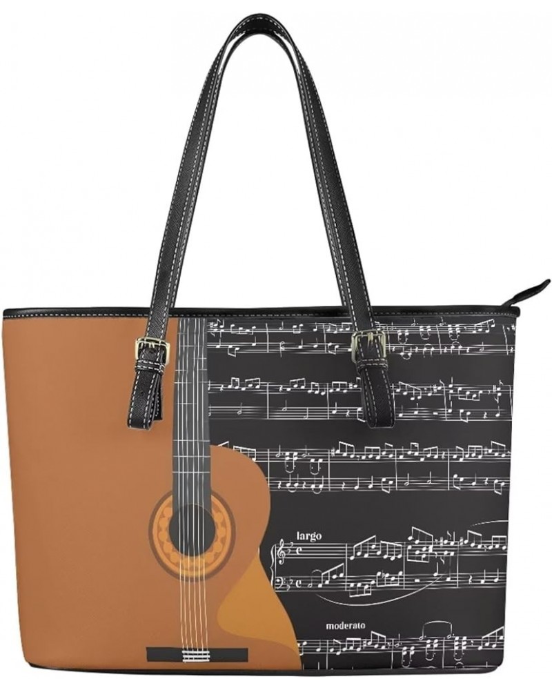 Women Genuine Leather Handbags Graphic Purses Top Handle Satchel and Tote Shoulder bags Guitar Music Note $17.16 Shoulder Bags