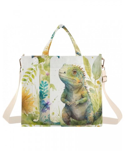 Corduroy Women Tote Bag Watercolor Lizard Print, Handbag Purses with Detachable Strap Small Size $12.09 Crossbody Bags