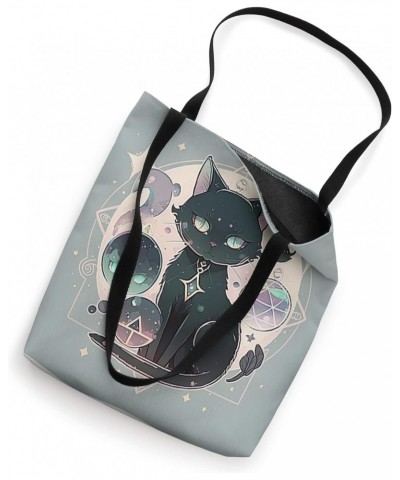 Witchy Cute Black Cat Kawaii Crystal Pastel Goth Moon Phases Tote Bag $8.62 Totes