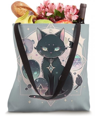 Witchy Cute Black Cat Kawaii Crystal Pastel Goth Moon Phases Tote Bag $8.62 Totes