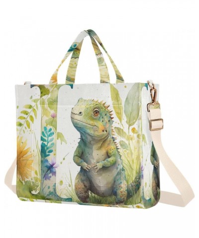 Corduroy Women Tote Bag Watercolor Lizard Print, Handbag Purses with Detachable Strap Small Size $12.09 Crossbody Bags